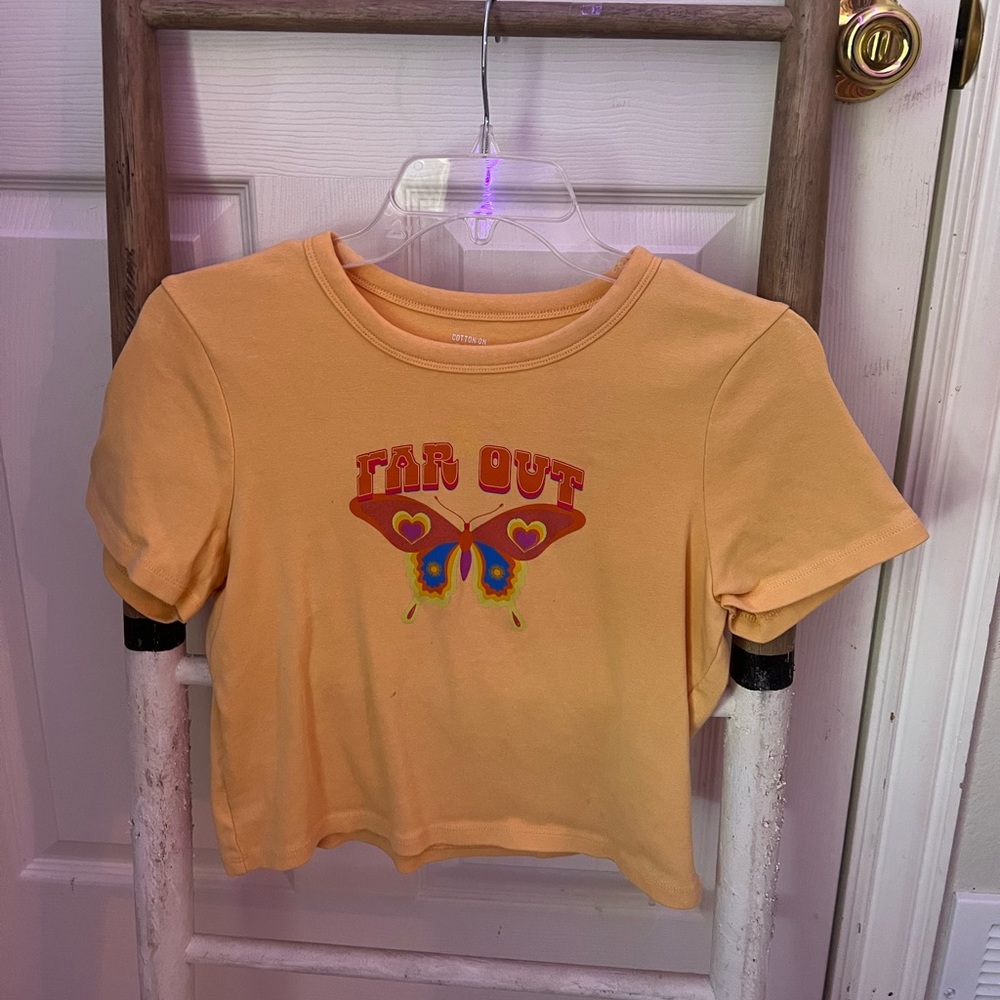yellow crop top with butterfly